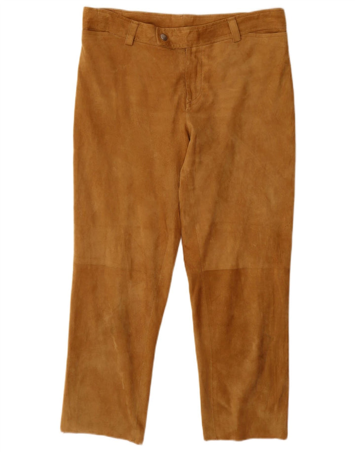 VINTAGE Womens Suede Cropped Trousers W32 L25 Brown