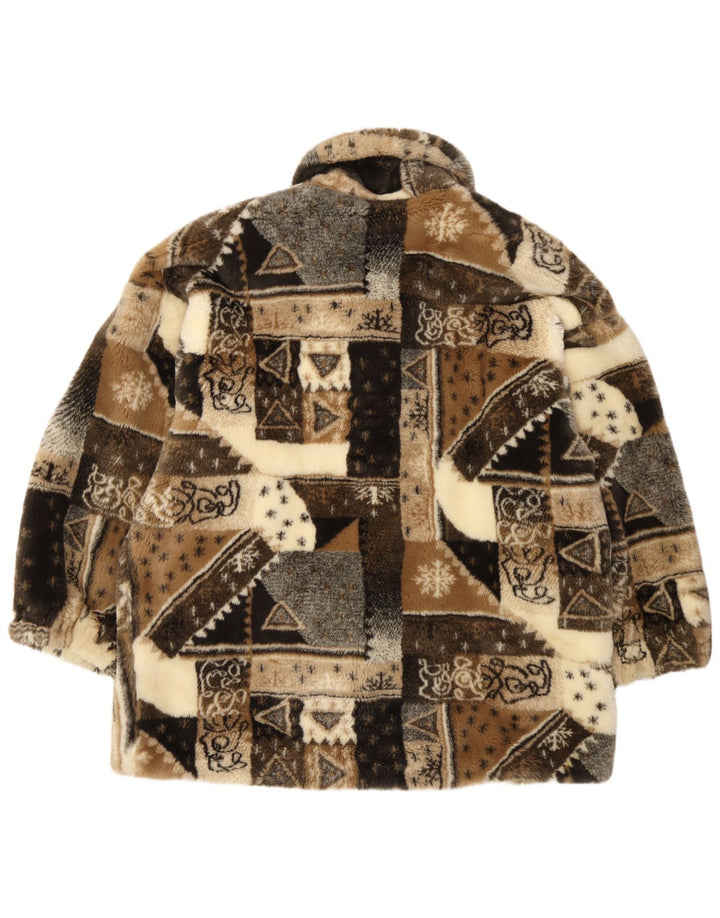 Vintage Womens Faux Fur Jacket UK 18 XL Beige Patchwork