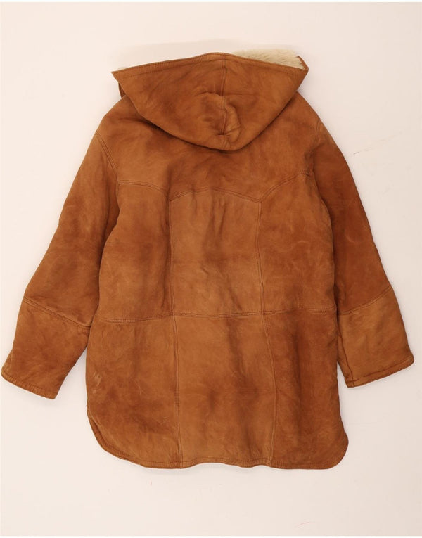 Vintage Womens Hooded Duffle Shearling Coat IT 44 Medium Brown