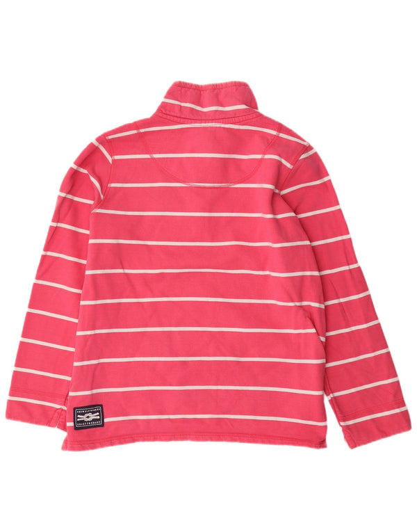 CREW CLOTHING Womens Zip Neck Sweatshirt Jumper UK 16 Large Pink Striped