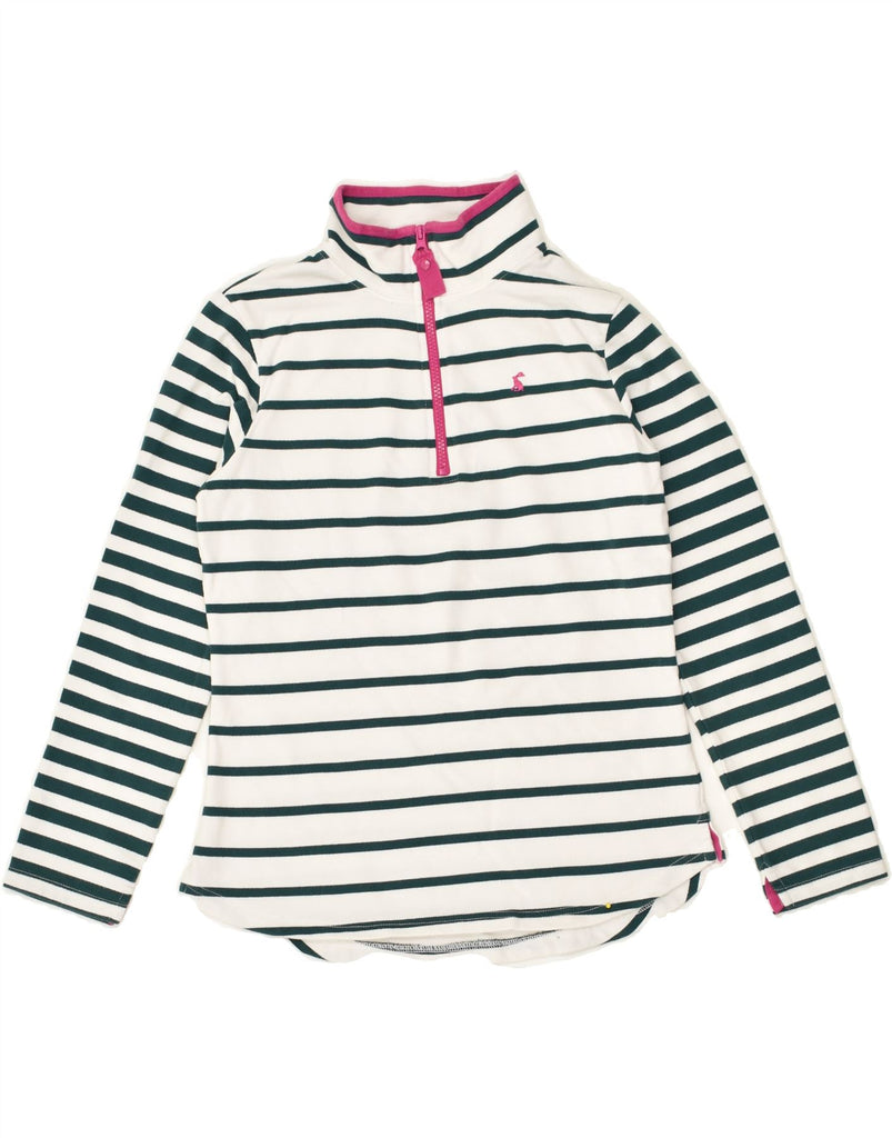 JOULES Womens Zip Neck Sweatshirt Jumper UK 10 Small  Green Striped Cotton | Vintage Joules | Thrift | Second-Hand Joules | Used Clothing | Messina Hembry 