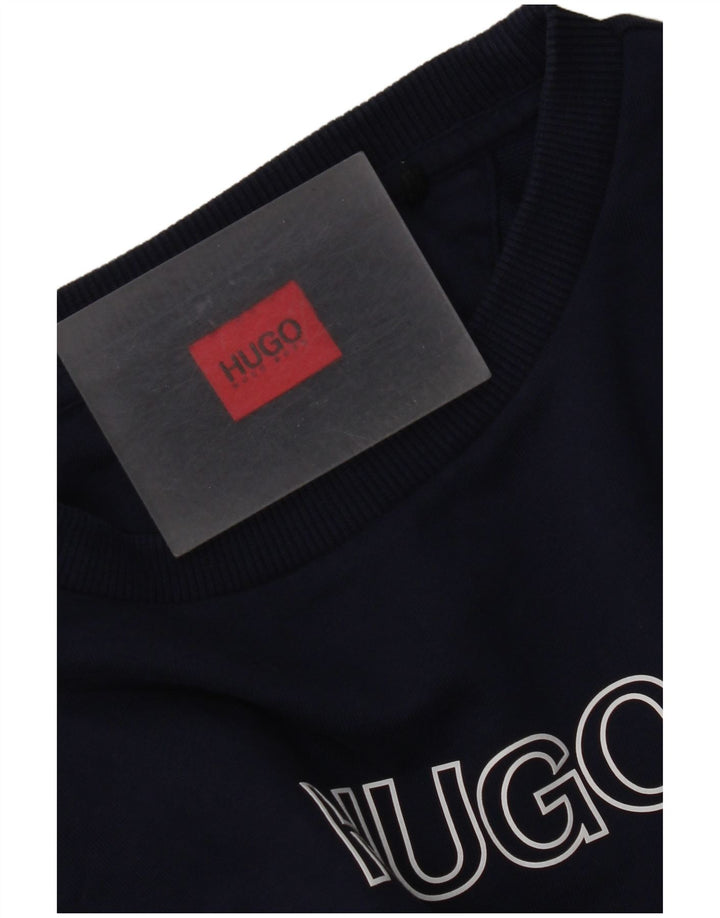 Hugo Boss Womens Graphic Oversized Sweatshirt Jumper UK 10 Small Navy Blue