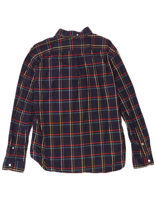 J. Crew Mens Flannel Shirt Large Navy Blue Check Cotton