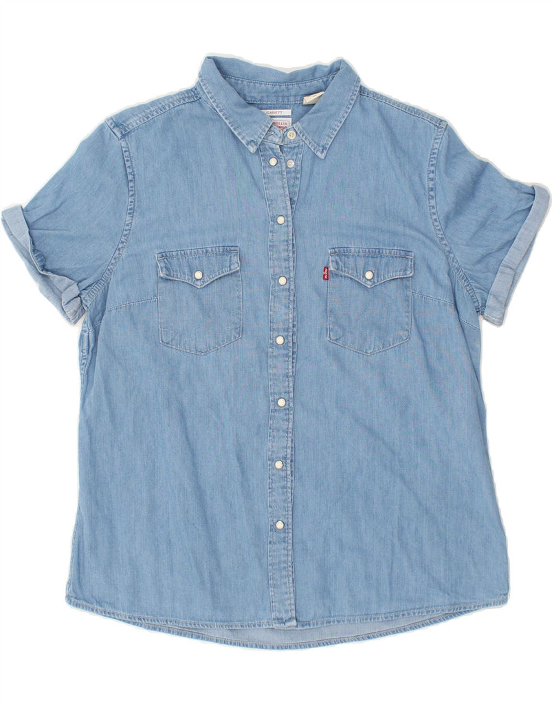 LEVI'S Womens Classic Fit Short Sleeve Denim Shirt UK 14 Large Blue Cotton | Vintage Levi's | Thrift | Second-Hand Levi's | Used Clothing | Messina Hembry 