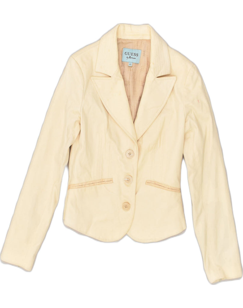 GUESS Womens 3 Button Blazer Jacket IT 42 Medium Beige Cotton | Vintage Guess | Thrift | Second-Hand Guess | Used Clothing | Messina Hembry 