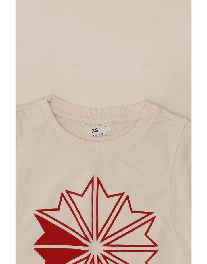 REEBOK Womens Oversized Crop Graphic Top Long Sleeve UK 6 XS White Vintage Reebok and Second-Hand Reebok from Messina Hembry 
