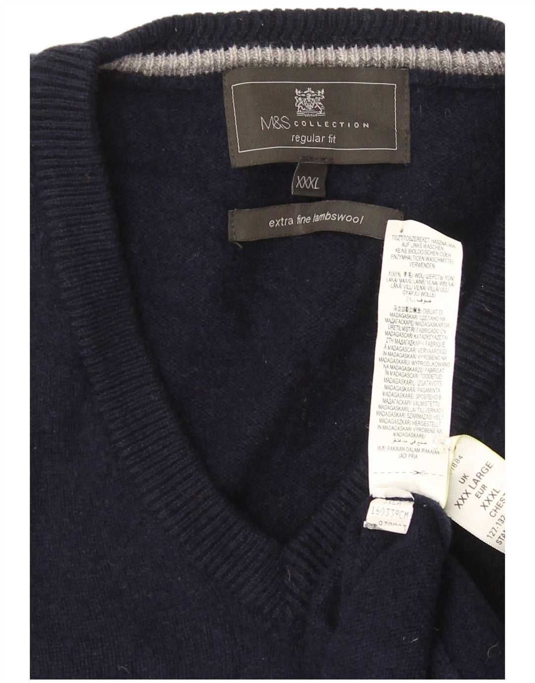 Marks & Spencer Mens Vest Tank Top 2XL Navy Blue Wool