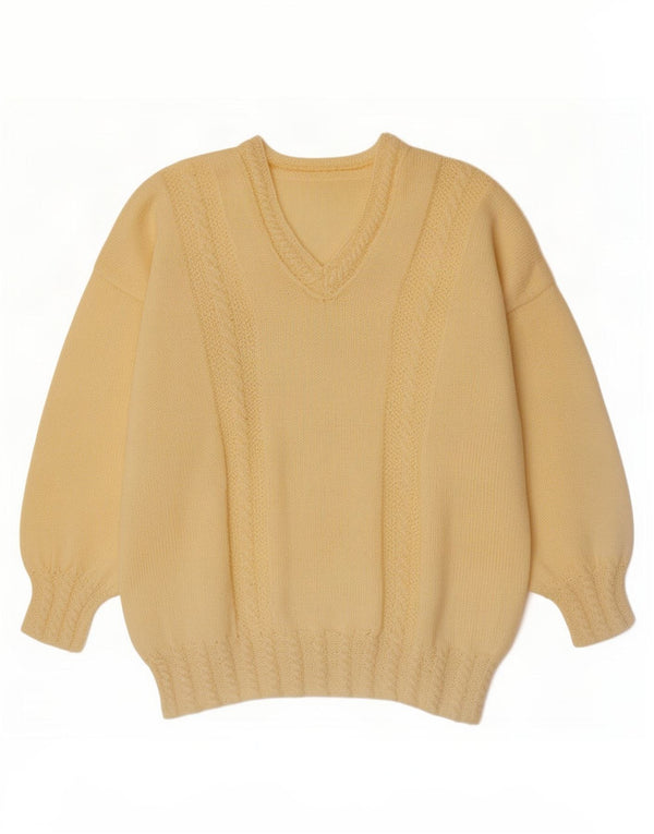 Vintage Womens V-Neck Jumper Sweater UK 16 Large Yellow