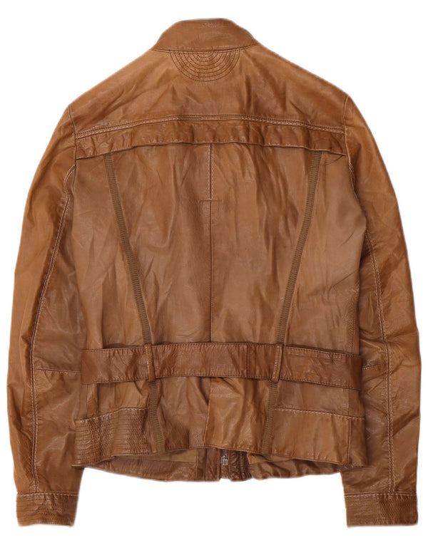 Dekker Womens Leather Racer Jacket UK 10 Small Brown Leather
