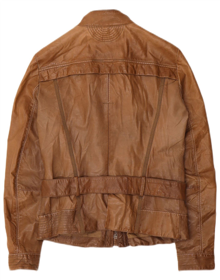 Dekker Womens Leather Racer Jacket UK 10 Small Brown Leather