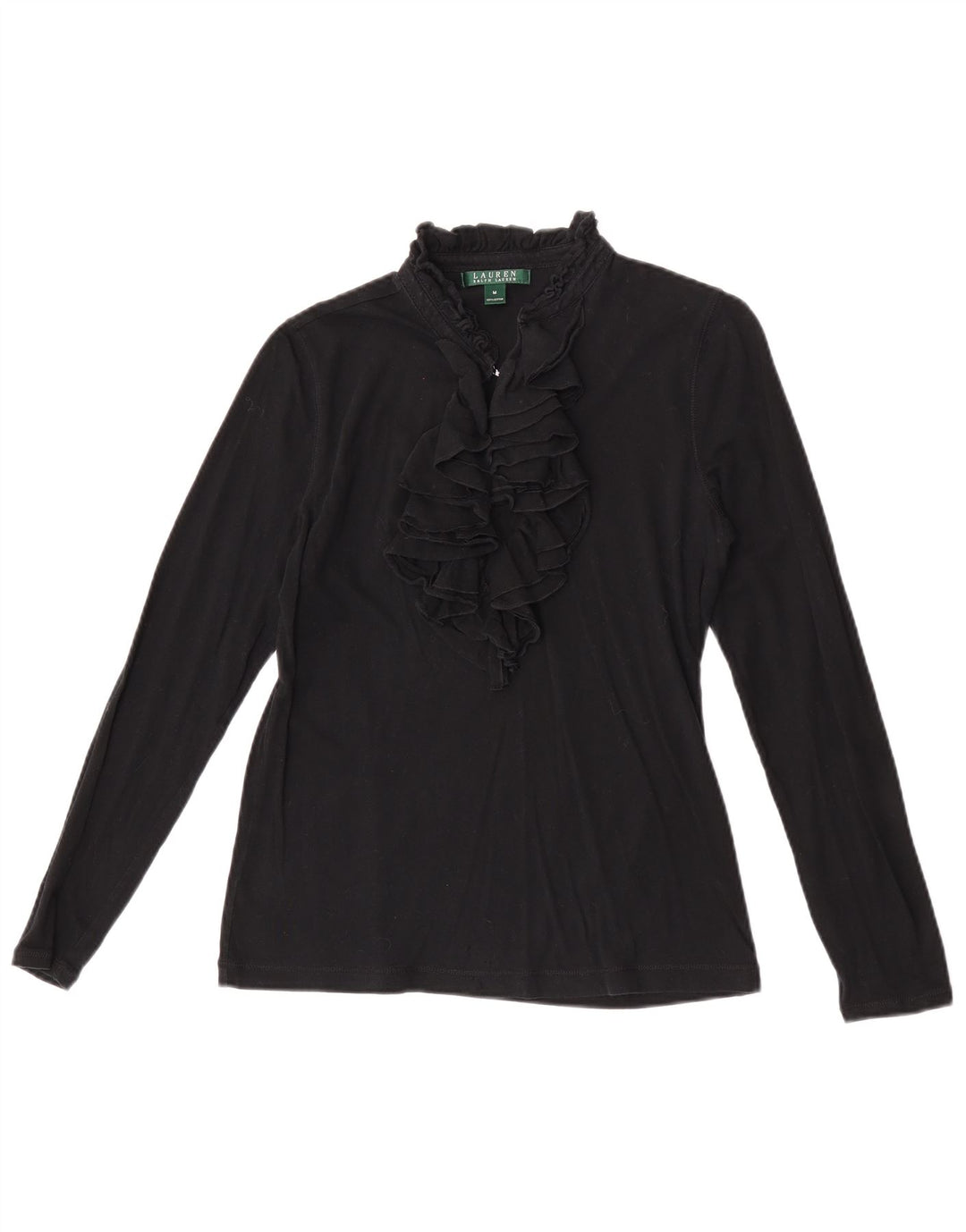 Ralph Lauren Womens Ruffle Front Top Long Sleeve UK 12 Medium Black
