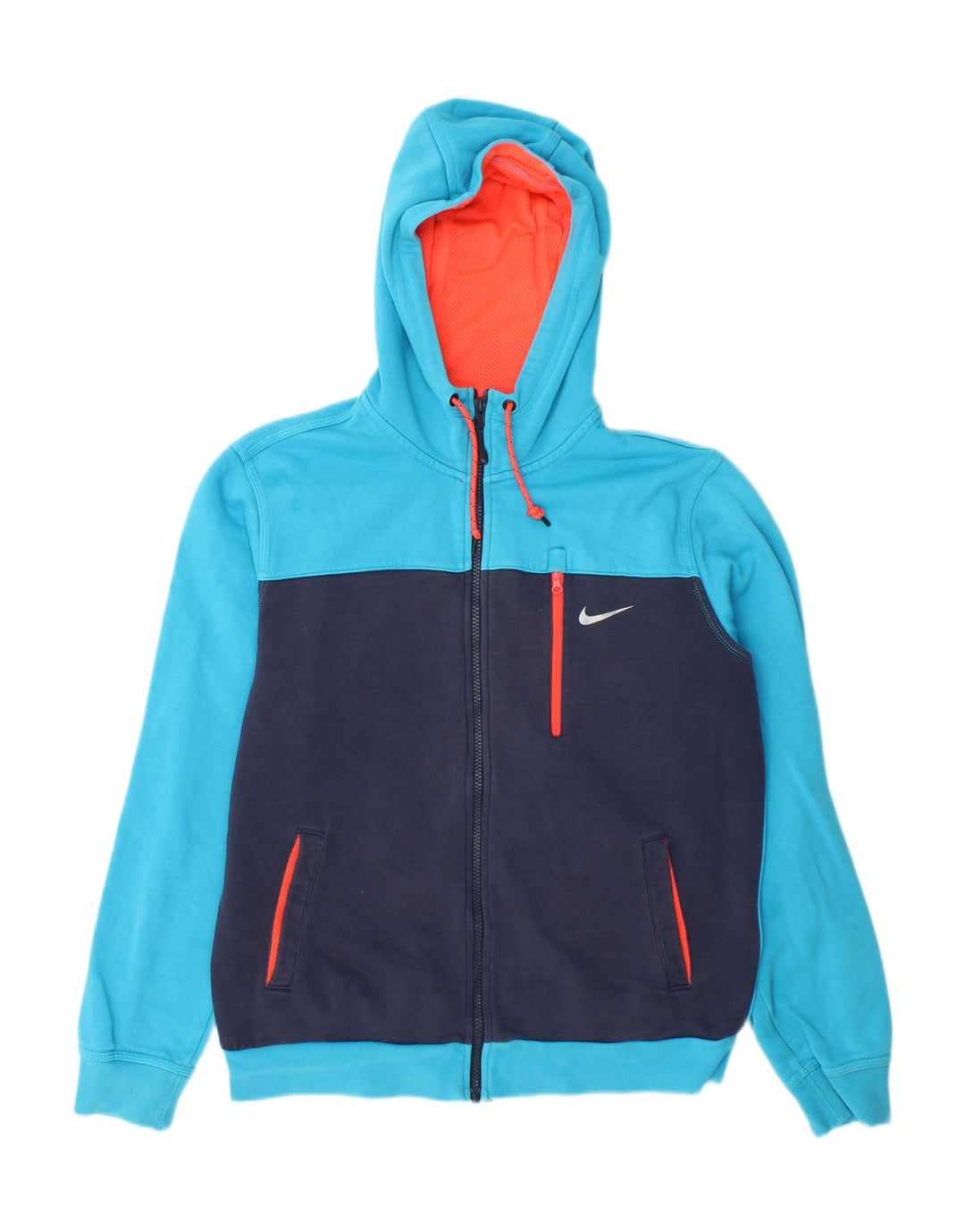 Nike Mens Zip Hoodie Sweater Medium Blue Colourblock Cotton