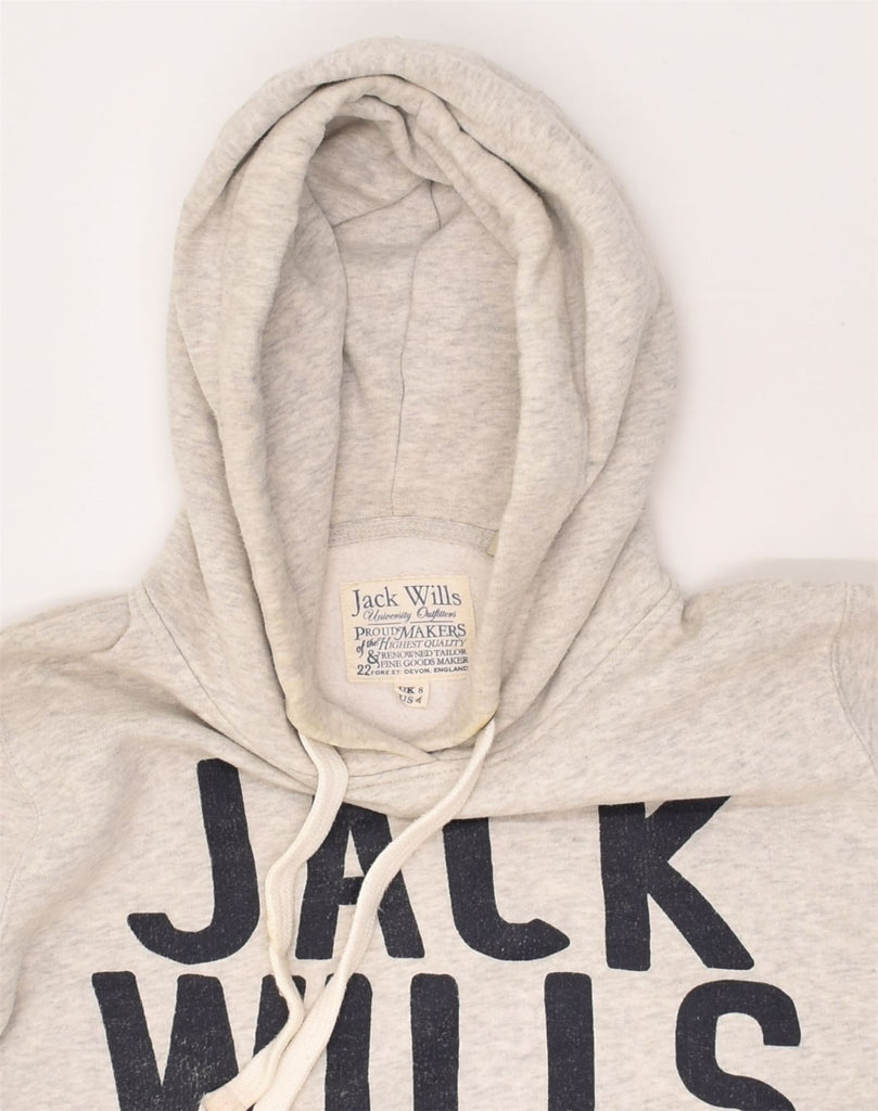 JACK WILLS Womens Graphic Hoodie Jumper UK 8 Small  Grey Cotton | Vintage Jack Wills | Thrift | Second-Hand Jack Wills | Used Clothing | Messina Hembry 