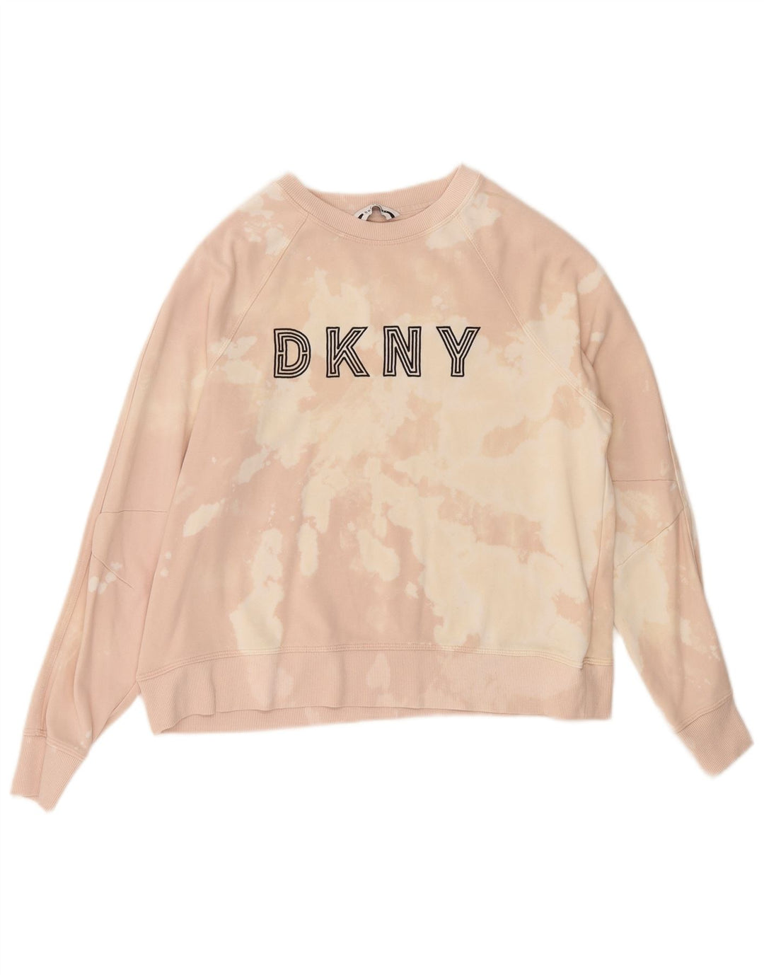 Dkny Womens Graphic Sweatshirt Jumper UK 14 Medium Pink Tie Dye Cotton