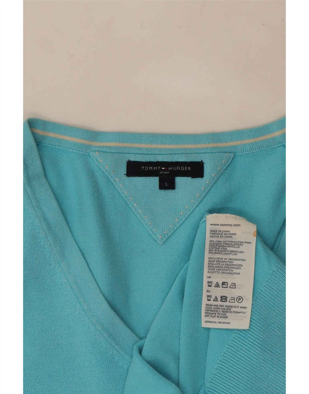 TOMMY HILFIGER Womens V-Neck Jumper Sweater UK 14 Large Blue Cotton