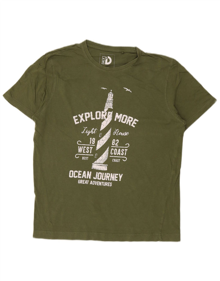 Dack's Mens Graphic T-Shirt Top Medium Khaki Cotton