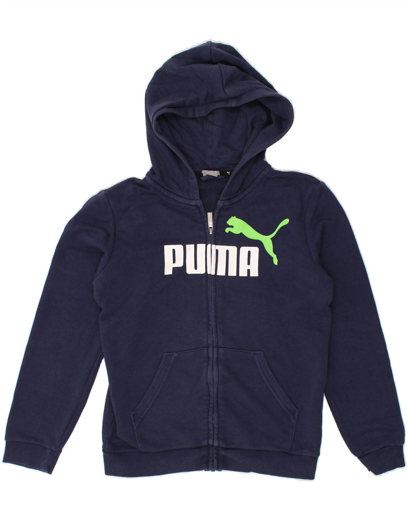 PUMA Boys Graphic Zip Hoodie Sweater 11-12 Years Navy Blue Cotton | Vintage Puma | Thrift | Second-Hand Puma | Used Clothing | Messina Hembry 