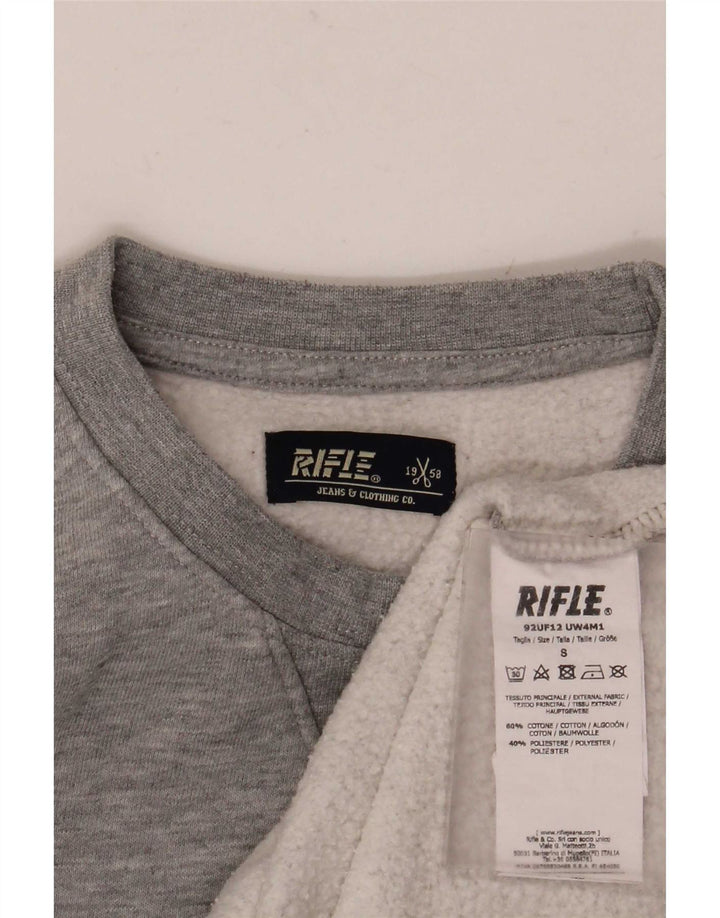 Rifle Mens Graphic Sweatshirt Jumper Small Grey Flecked Cotton