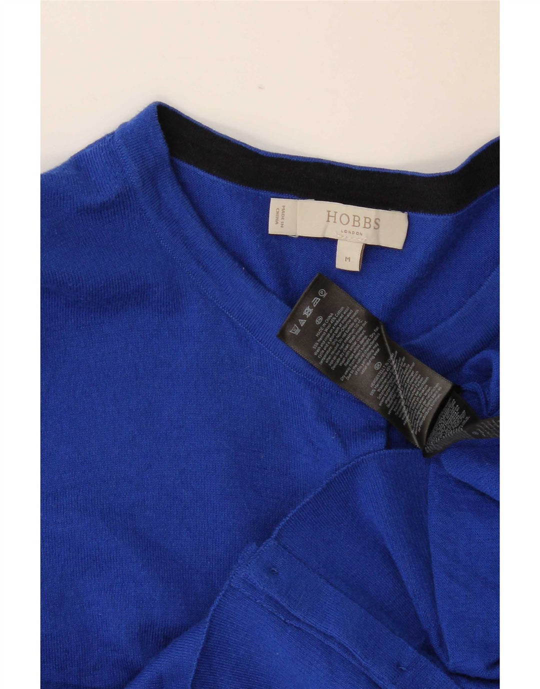 Hobbs Womens Crop Cardigan Sweater UK 12 Medium Blue Merino Wool
