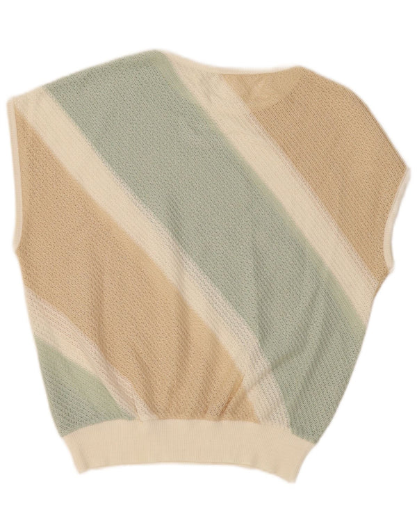 VINTAGE Womens Vest Tank Top UK 16 Large Beige Striped