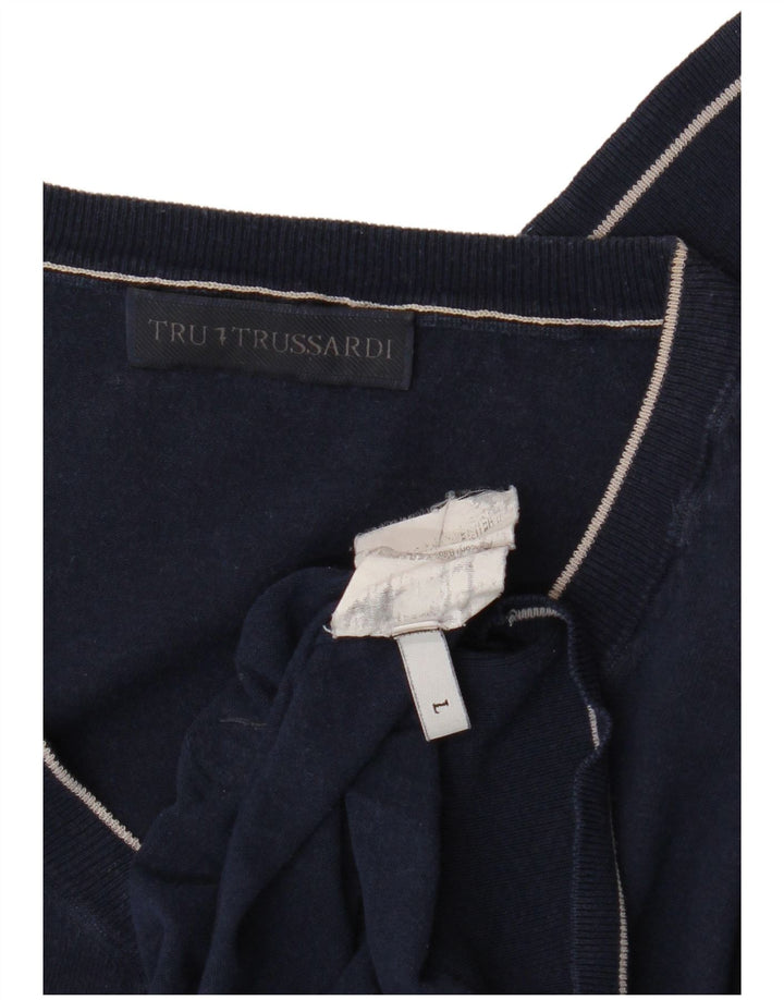 Trussardi Mens V-Neck Jumper Sweater Large Navy Blue