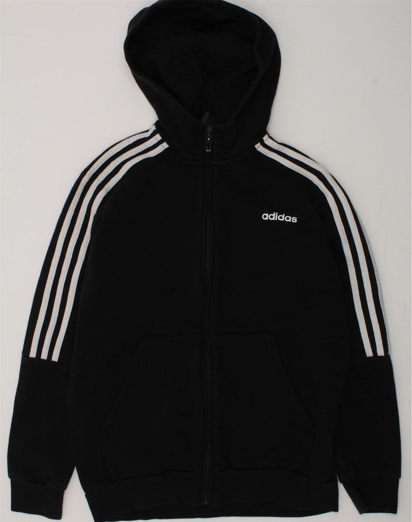 ADIDAS Boys Zip Hoodie Sweater 13-14 Years Black Cotton | Vintage Adidas | Thrift | Second-Hand Adidas | Used Clothing | Messina Hembry 