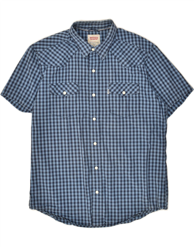 LEVI'S Mens Short Sleeve Shirt Large Navy Blue Gingham Cotton | Vintage Levi's | Thrift | Second-Hand Levi's | Used Clothing | Messina Hembry 