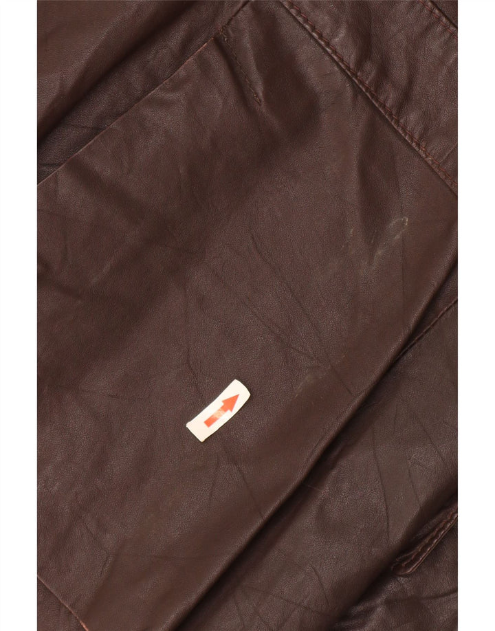 Vintage Womens 2 Button Leather Blazer Jacket UK 12 Medium Brown