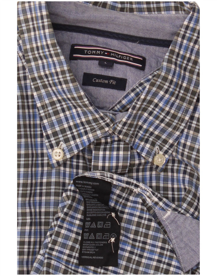 Tommy Hilfiger Mens Custom Fit Shirt Large Blue Check Cotton
