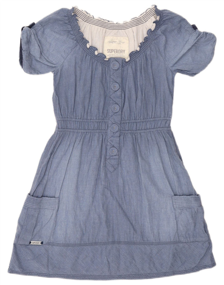 Superdry Womens A-Line Dress UK 14 Medium Blue Cotton
