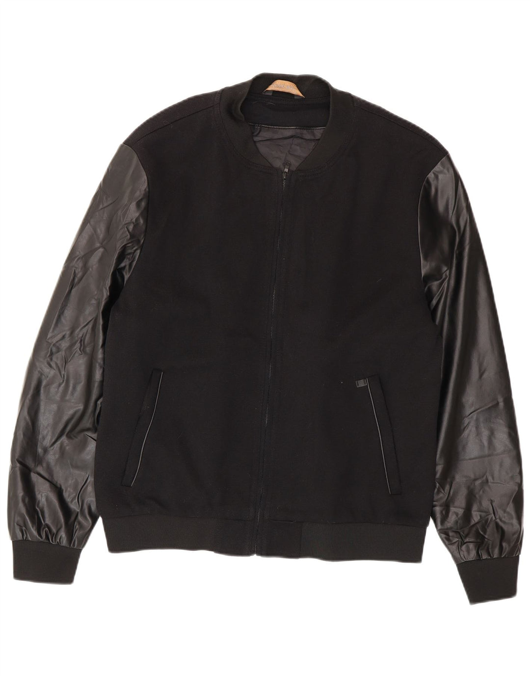 Zara Mens Bomber Jacket UK 42 XL Black Polyester