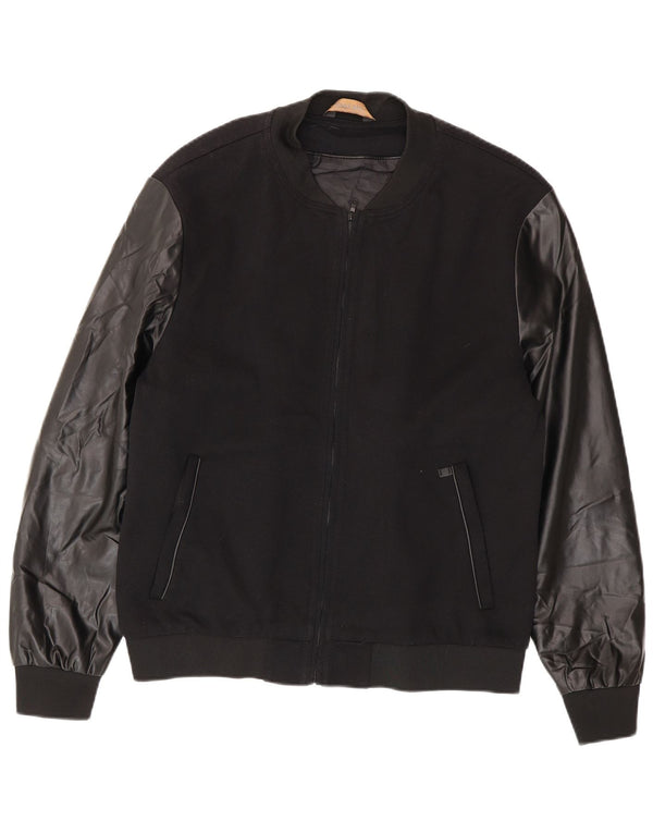 Zara Mens Bomber Jacket UK 42 XL Black Polyester