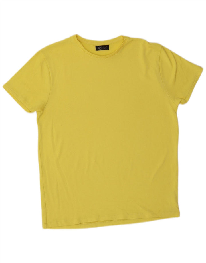 Zara Mens T-Shirt Top Large Yellow Polyester