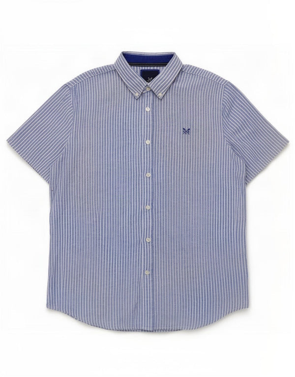 Crew Clothing Mens Short Sleeve Shirt Large Blue Pinstripe Linen