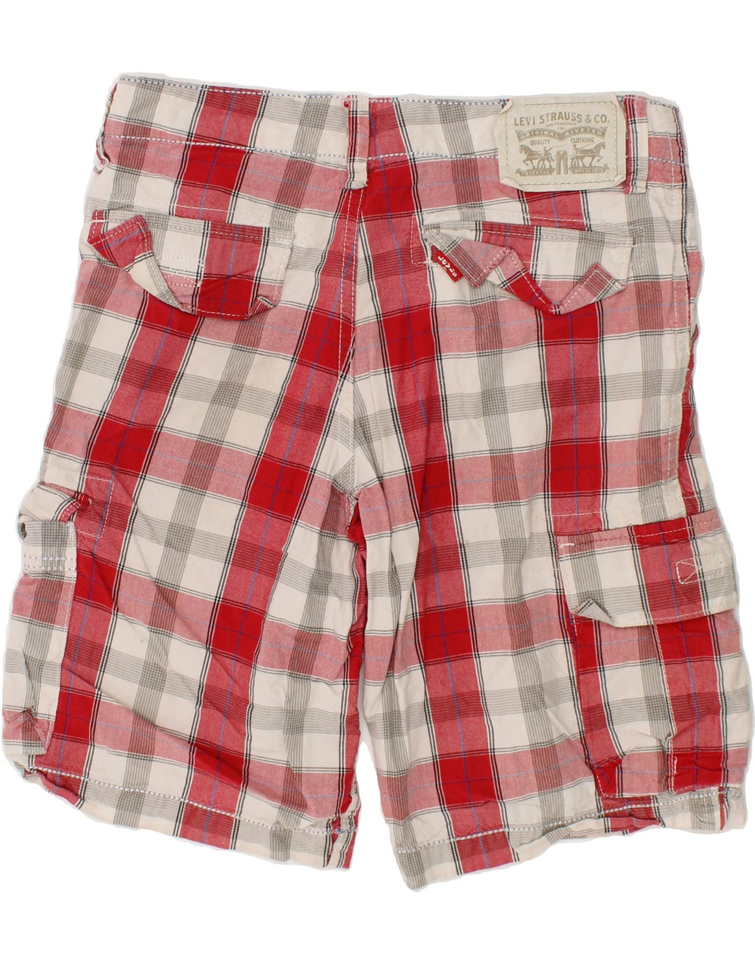 LEVI'S Boys Cargo Shorts 9-10 Years W26 Red Check Cotton Vintage Levi's and Second-Hand Levi's from Messina Hembry 
