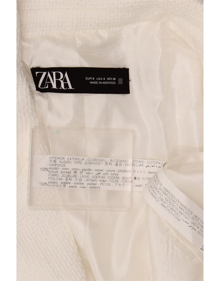 Zara Womens Double Breasted Blazer Jacket UK 10 Small White Cotton
