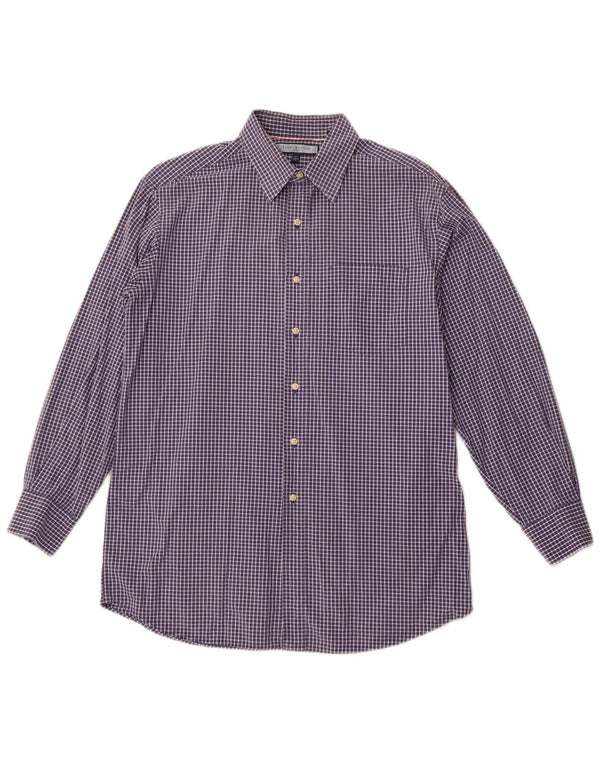 TOMMY HILFIGER Mens Checked  Shirt Size 15 1/2 Medium Navy Blue Cotton