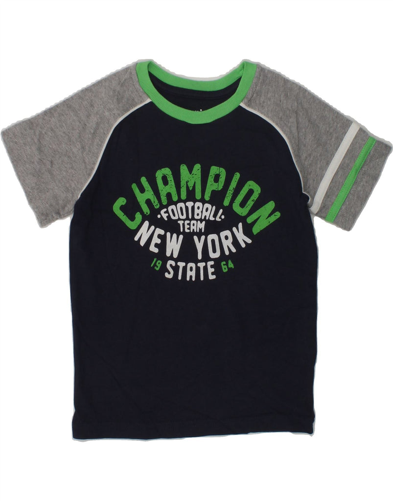 CHAMPION Boys Graphic T-Shirt Top 3-4 Years XS Navy Blue Colourblock | Vintage Champion | Thrift | Second-Hand Champion | Used Clothing | Messina Hembry 