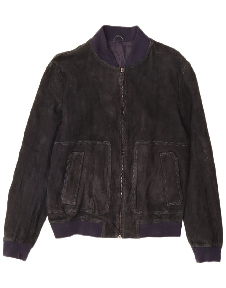 Jeckerson Womens Suede Bomber Jacket UK 18 XL Navy Blue