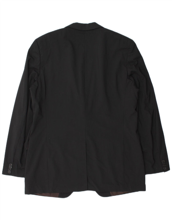 Hugo Boss Mens 2 Button Blazer Jacket UK 44 2XL Black Pinstripe Wool