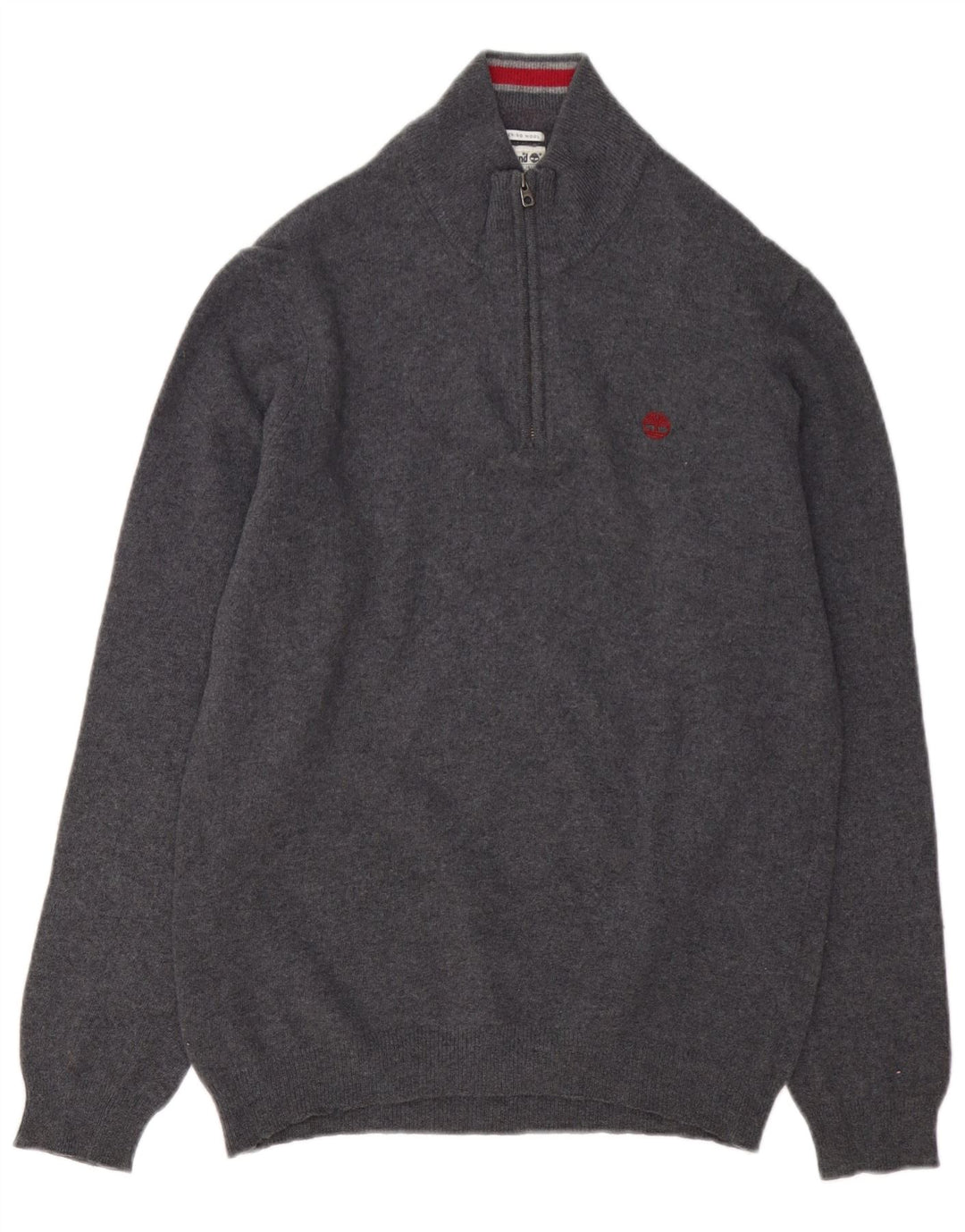 Timberland Mens Zip Neck Jumper Sweater Large Grey Merino Wool