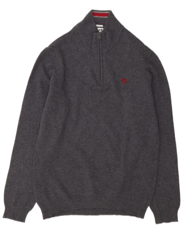 Timberland Mens Zip Neck Jumper Sweater Large Grey Merino Wool
