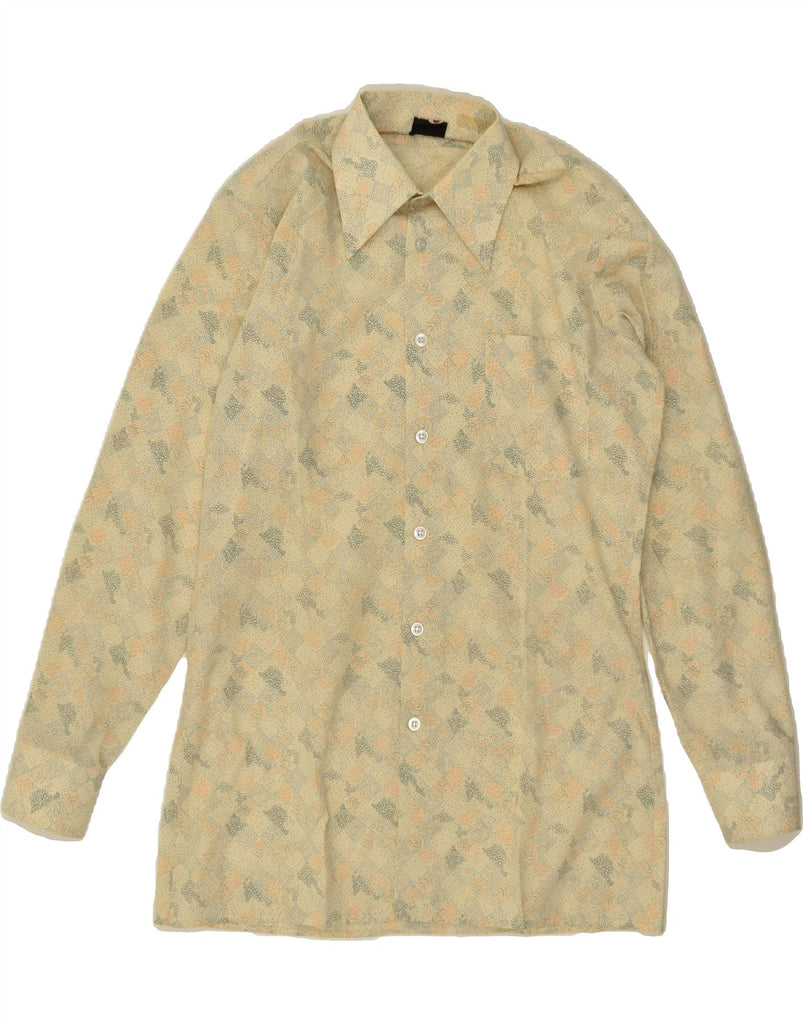 VINTAGE Mens Shirt Medium Beige Spotted Vintage Vintage and Second-Hand Vintage from Messina Hembry 