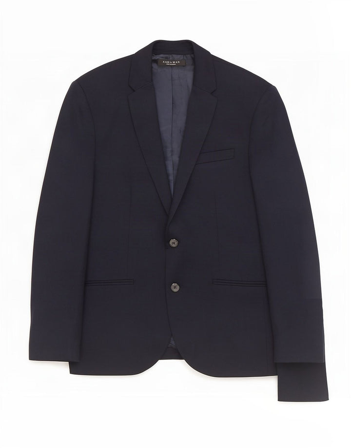 Zara Mens 2 Button Blazer Jacket UK 38 Medium Navy Blue Polyester