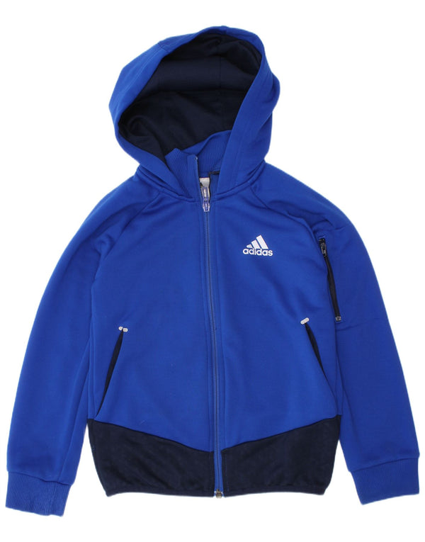 Adidas Boys Climalite Zip Hoodie Sweater 7-8 Years Blue Colourblock