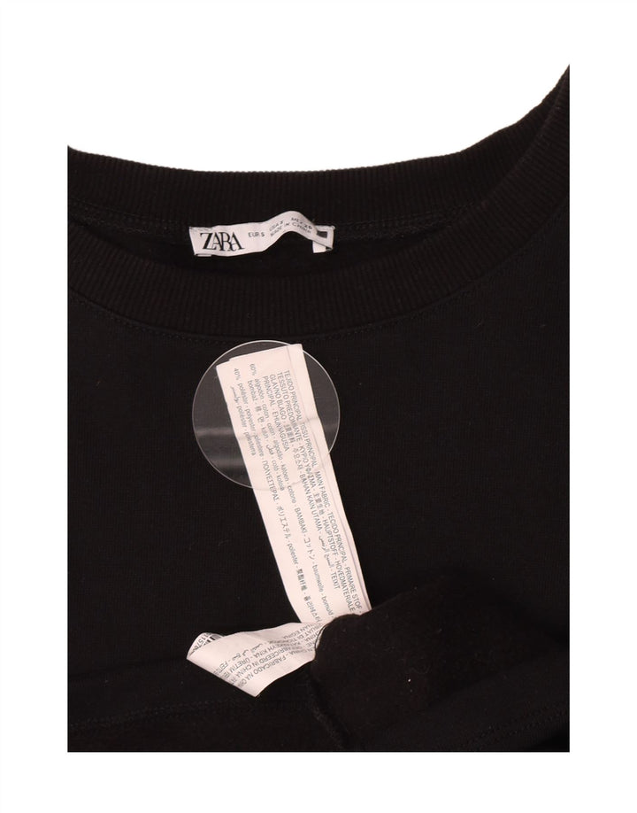 Zara Womens Crop Top Long Sleeve UK 10 Small Black Cotton