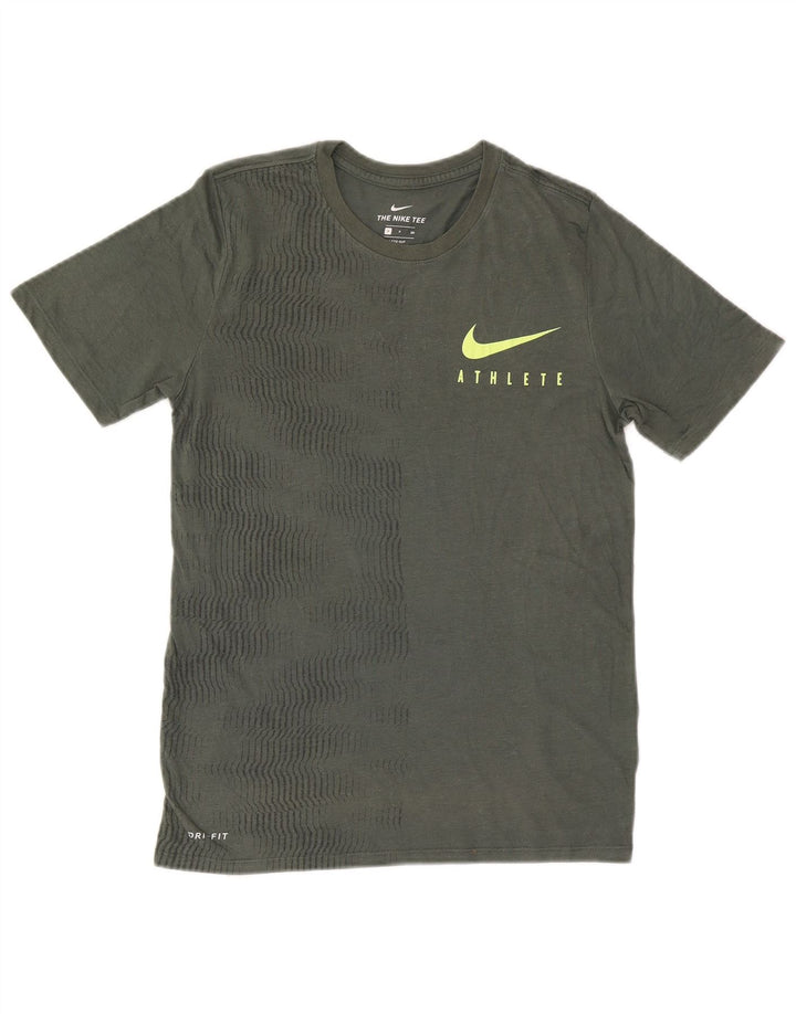 NIKE Mens Dri Fit T-Shirt Top Small Khaki Striped Polyester