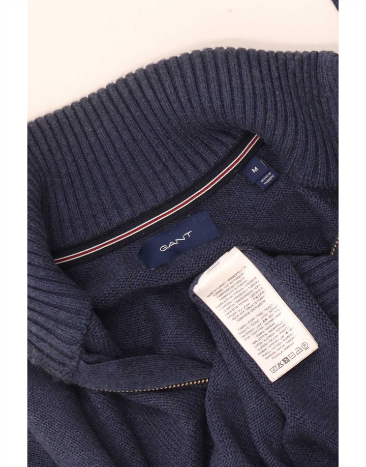 Gant Mens Zip Neck Jumper Sweater Medium Navy Blue Cotton