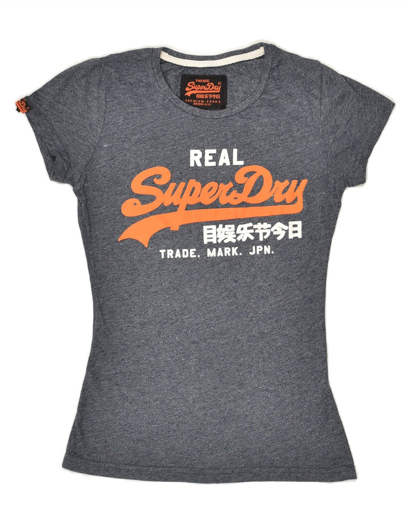 SUPERDRY Womens Graphic T-Shirt Top UK 6 XS Navy Blue Polyester | Vintage Superdry | Thrift | Second-Hand Superdry | Used Clothing | Messina Hembry 