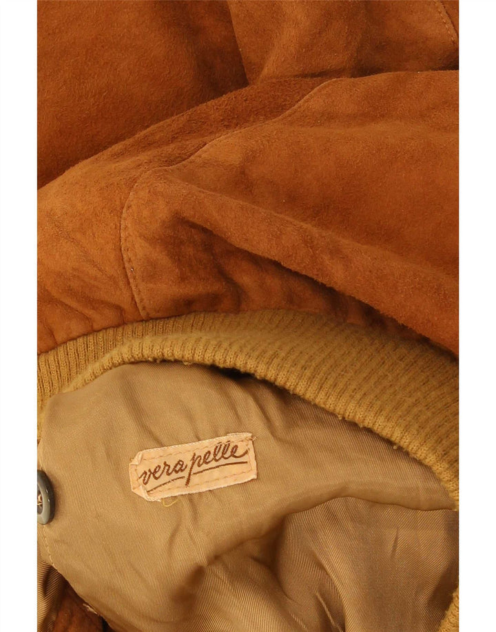 Vintage Mens Suede Bomber Jacket UK 36 Small Brown Leather